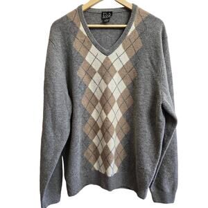 Jos. A. Bank Vintage Argyle Lambswool V-Neck Sweater L Academia Preppy Old Money